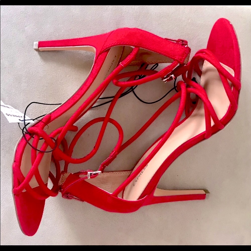 Red Stiletto High Heel Shoes: Express brand, Crisscross Straps, Sz. 9 - NWT